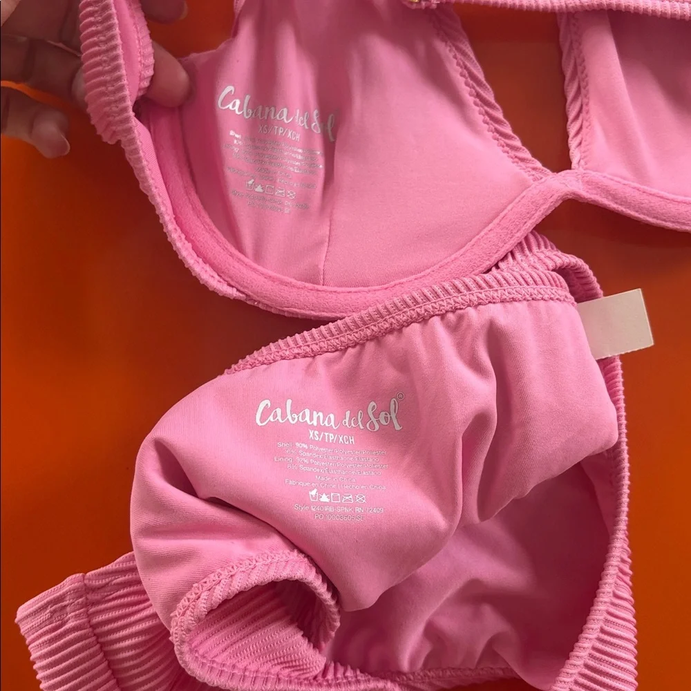 Cabana del sol Pink Ribbed Bikini Set xs nwt